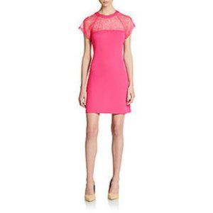 RED Valentino Lace Paneled Raglan Shift Dress Hot Pink Size XS